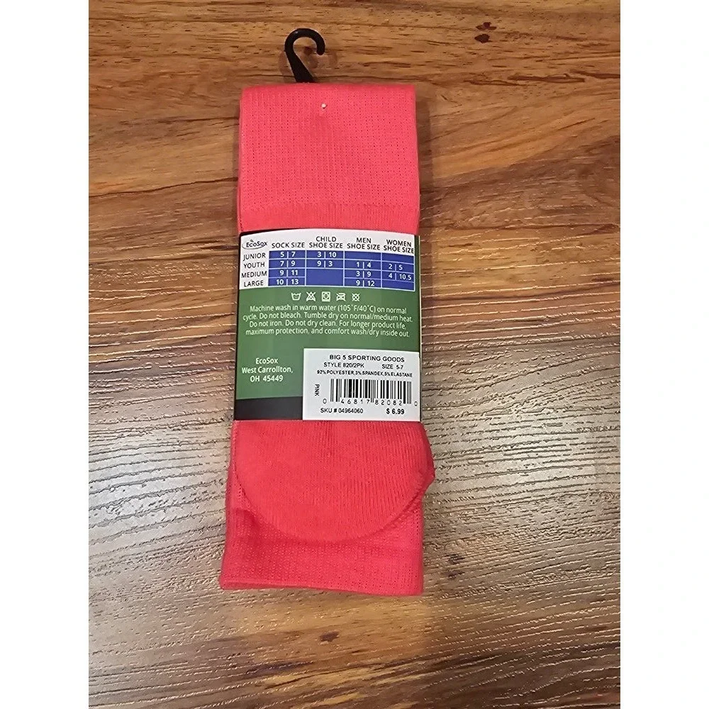 EcoSox Premier Soccer Socks - 2 Pack, Bright Pink, Size 5-7